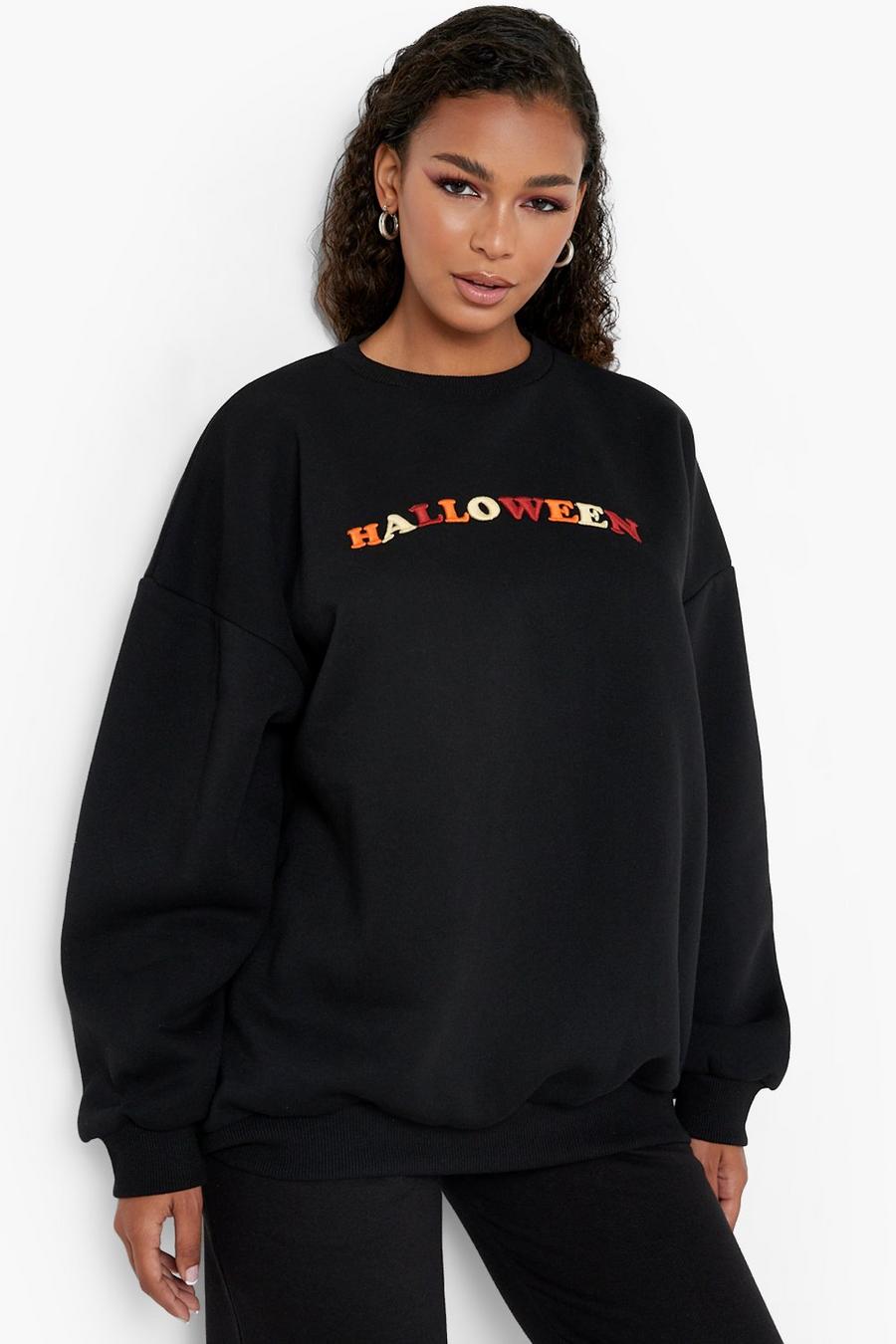 Black Oversized Halloween Embroidered Sweater image number 1