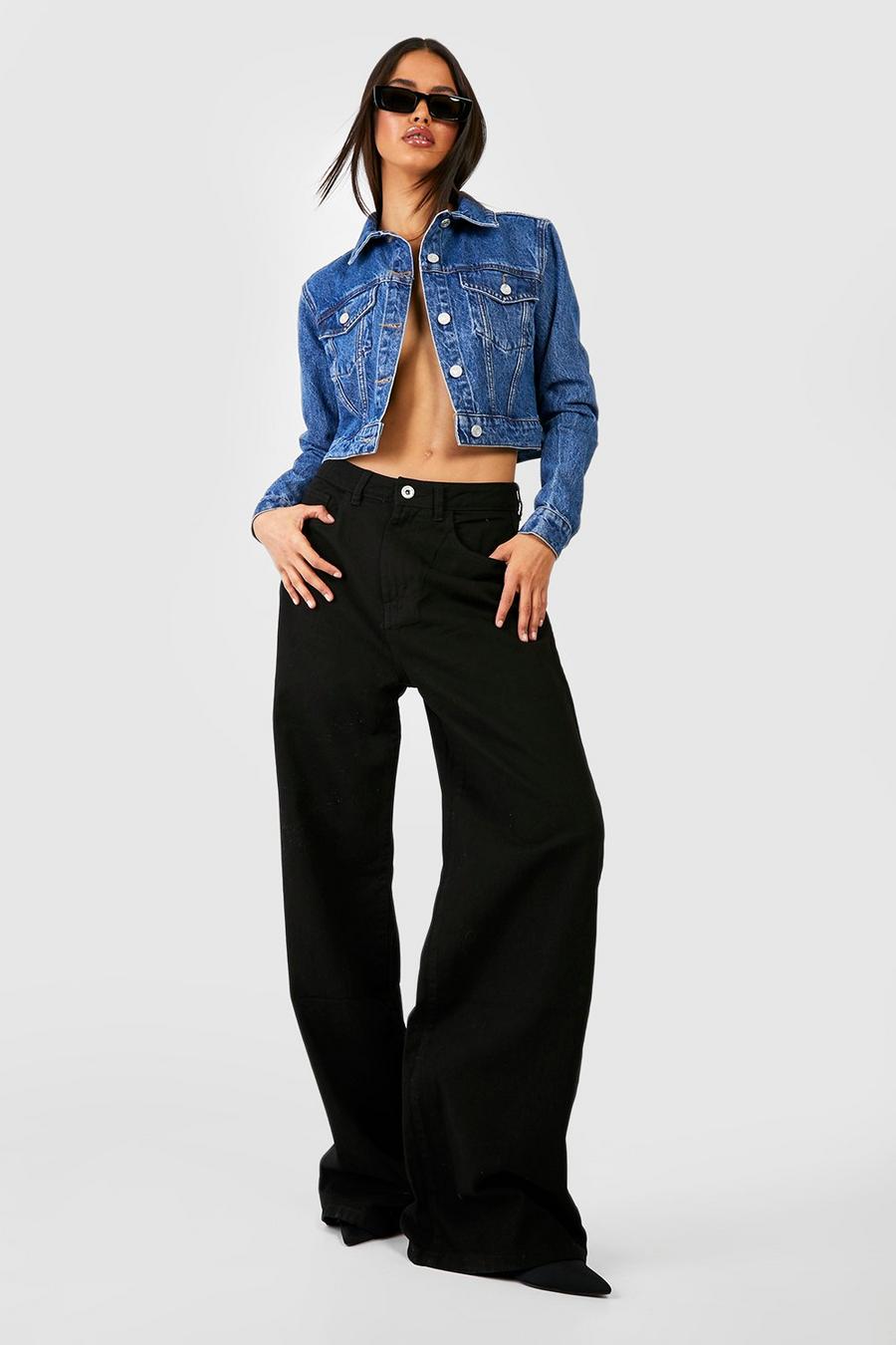 Black svart Basic Jeans med hög midja och vida ben image number 1