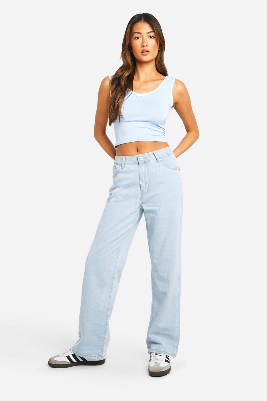 Basics weite Jeans mit hohem Bund, Light blue image number 1