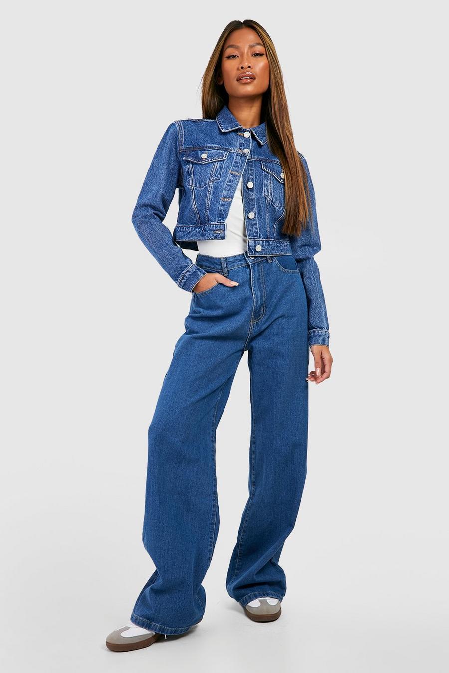 Basics weite Jeans mit hohem Bund, Mid blue blau