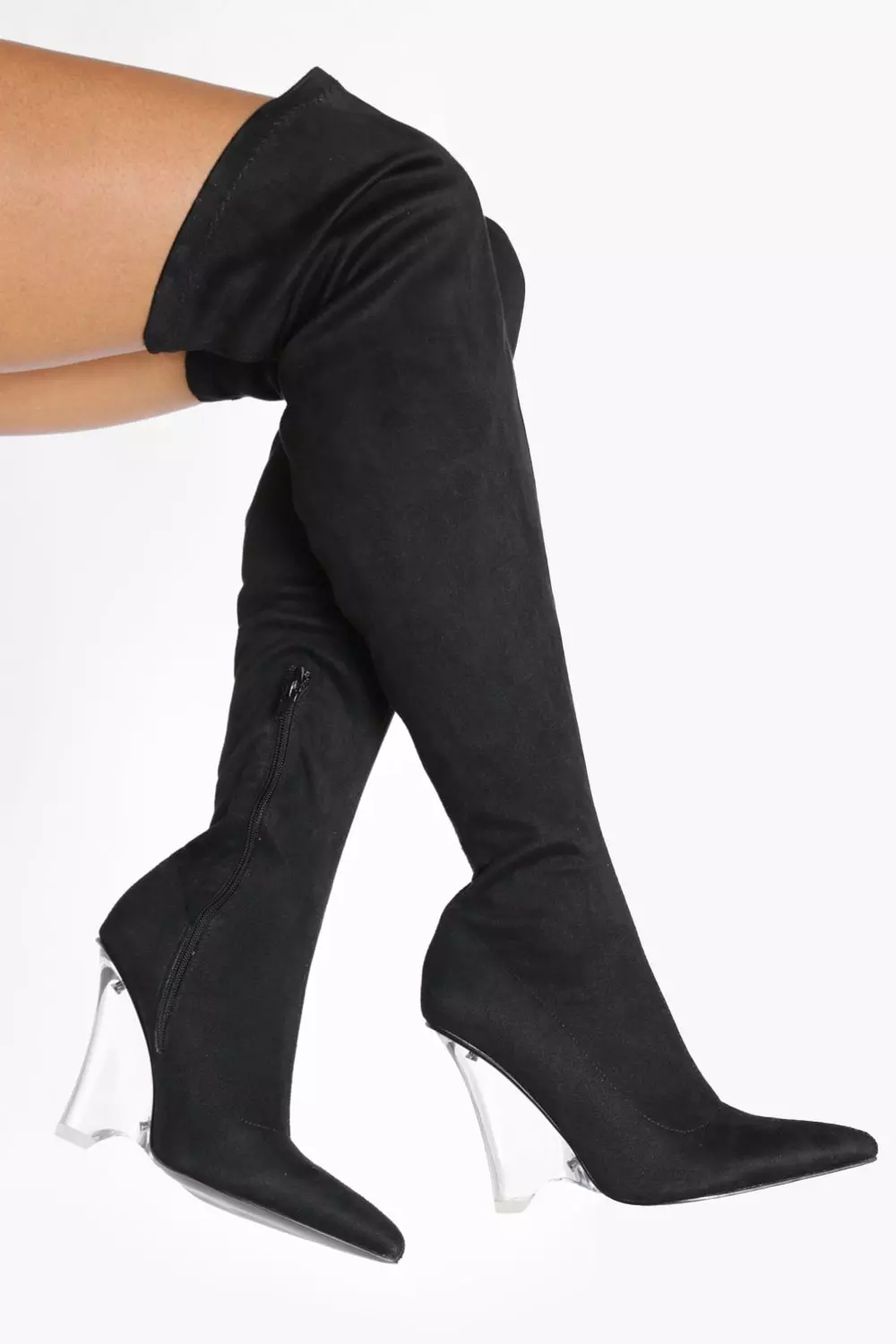 Knee high boots with clear heel online