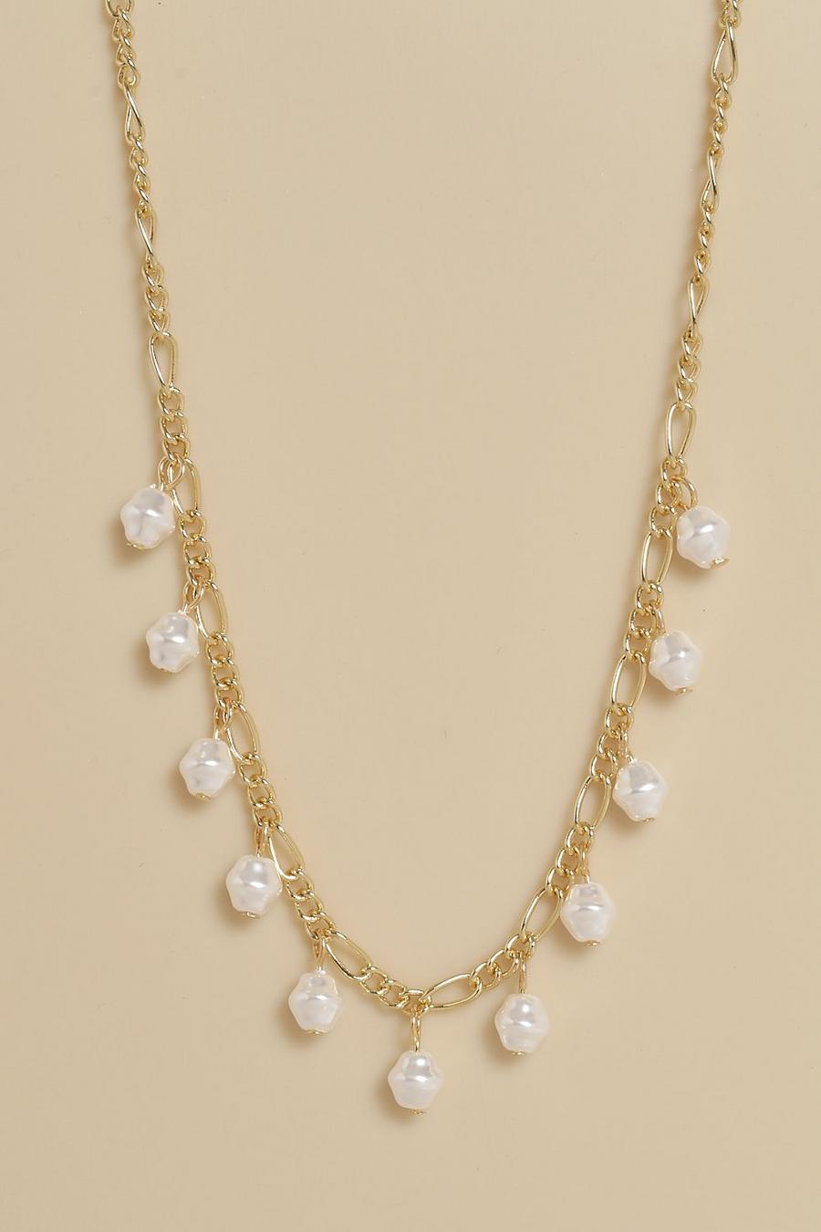 Gold Pearl Detail Chain Choker Necklace image number 1