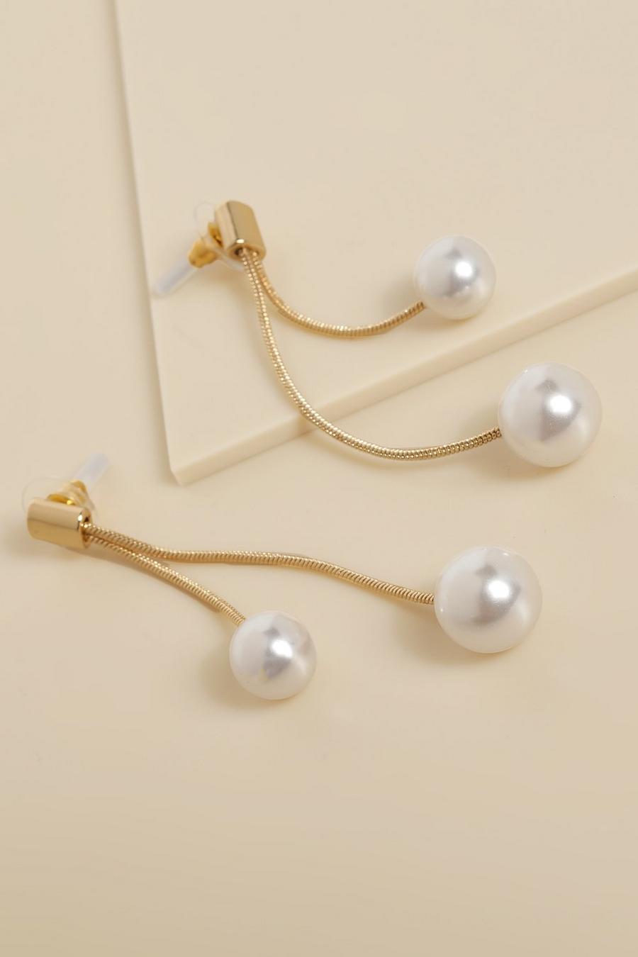 Gold Double Pearl Drop Earrings image number 1