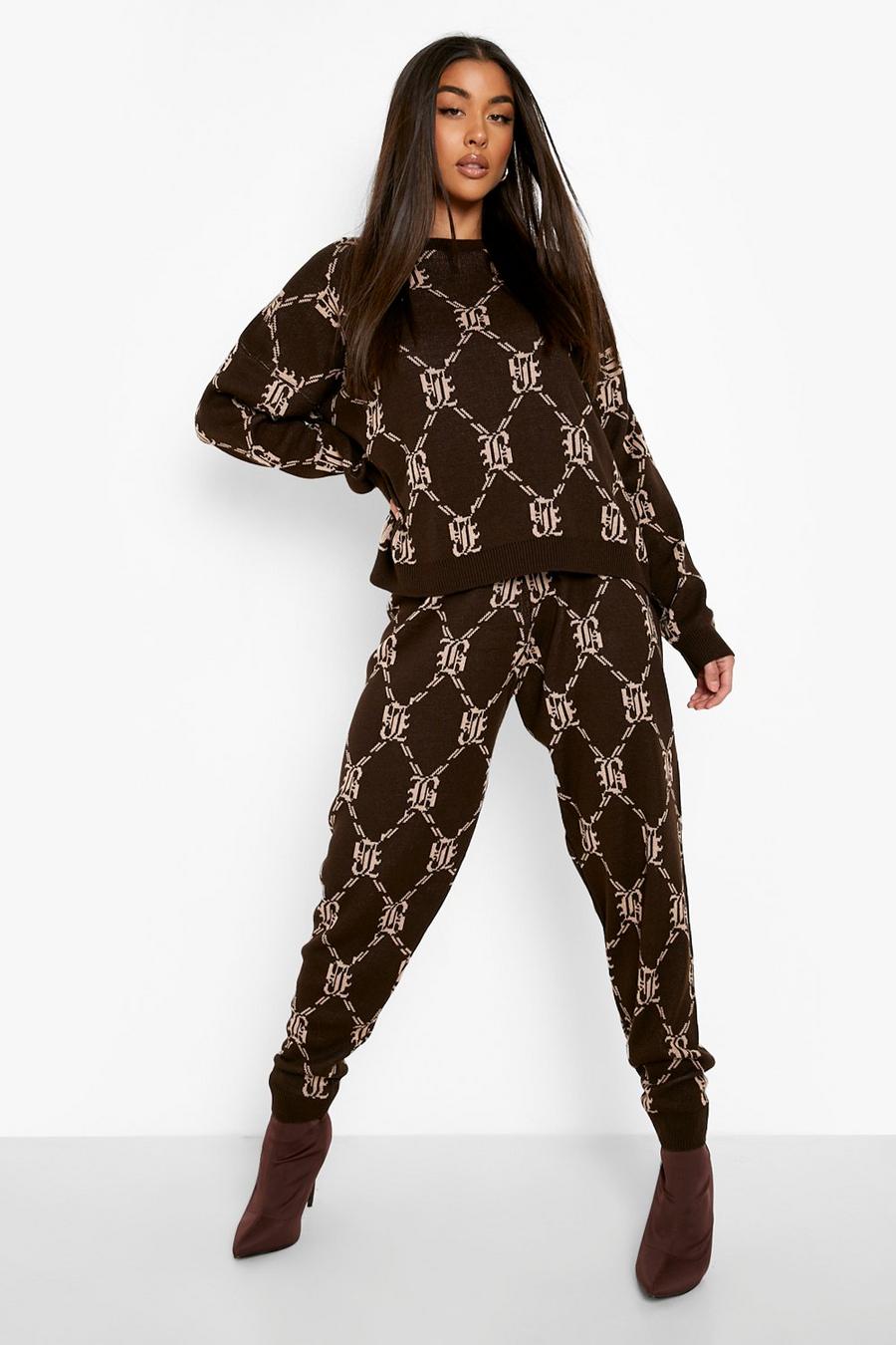 Chocolate Graphic Printed Knitted Tracksuit image number 1