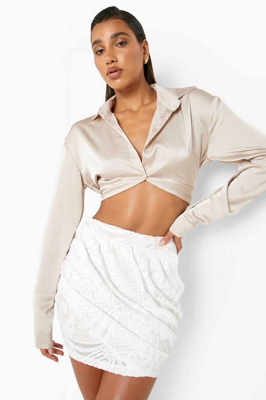 White vit Premium Demask Sequin Drape Mini Skirt image number 1