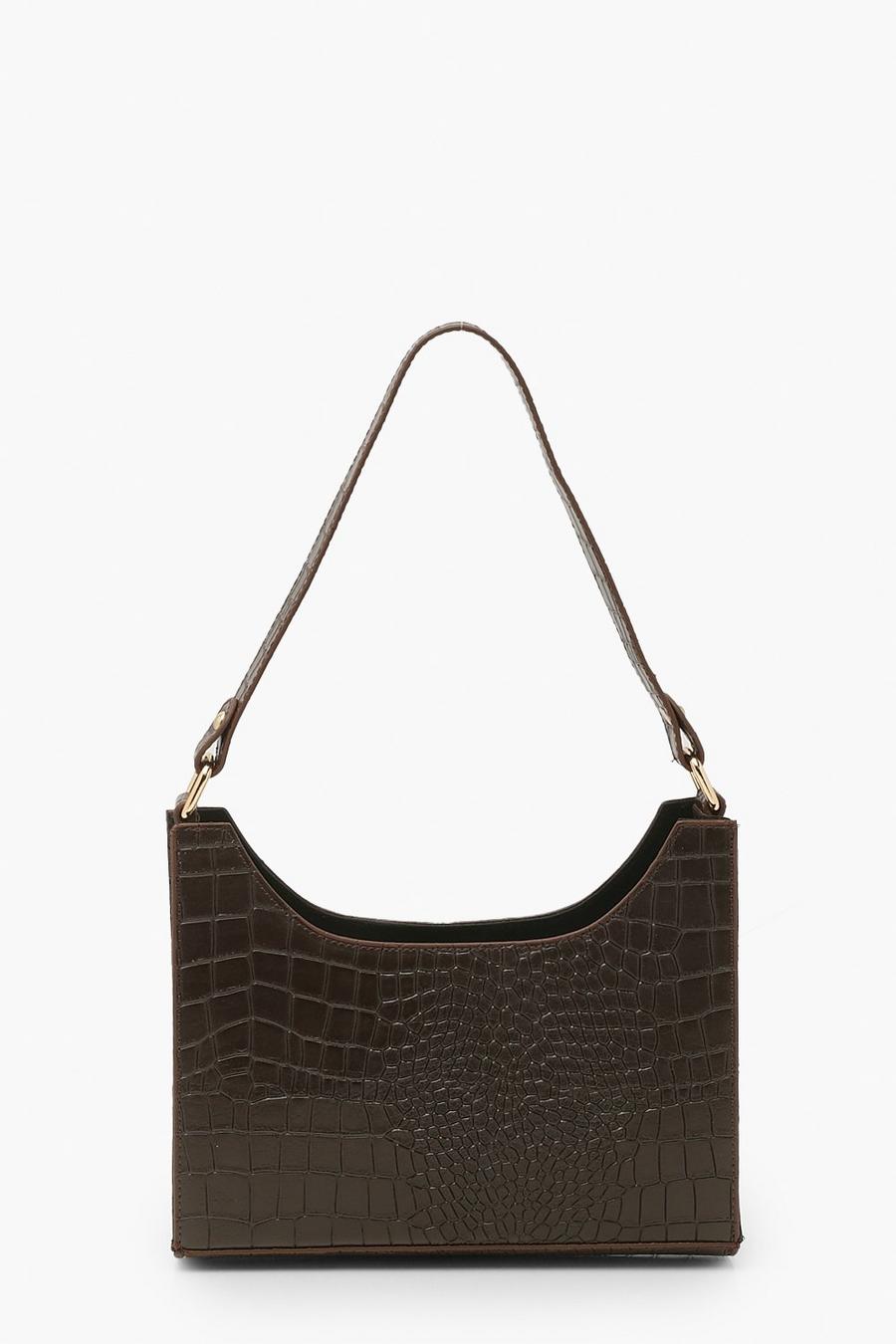 Chocolate Croc Structured Shoulder Bag image number 1