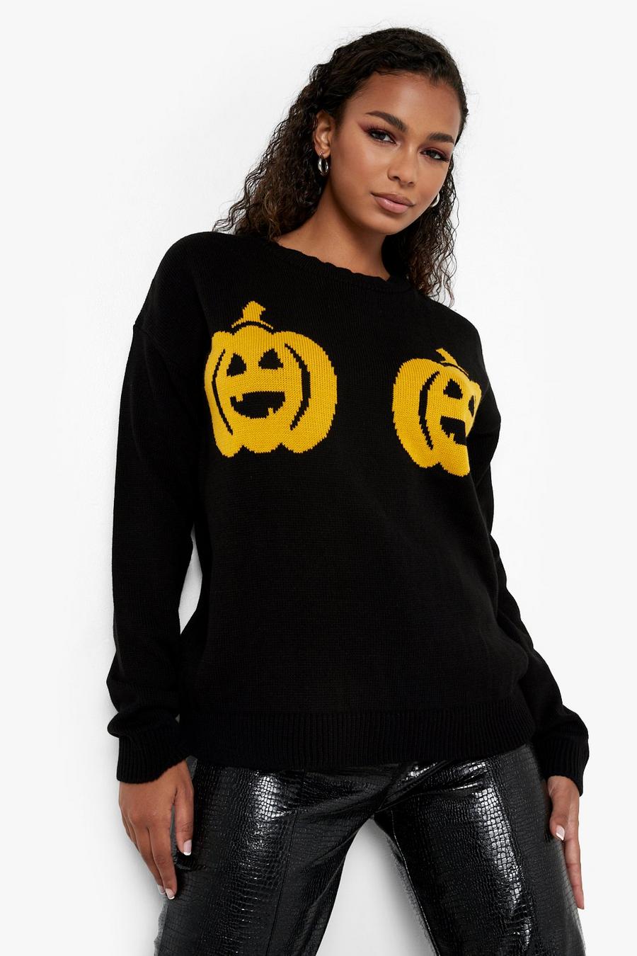 Black Halloween Pumpkin Placement Sweater image number 1