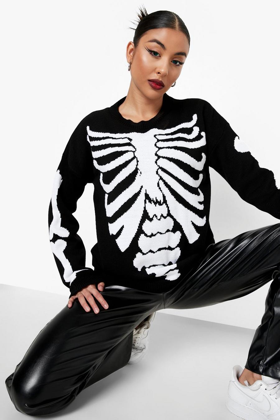 Black Halloween Stickad tröja med skelett image number 1