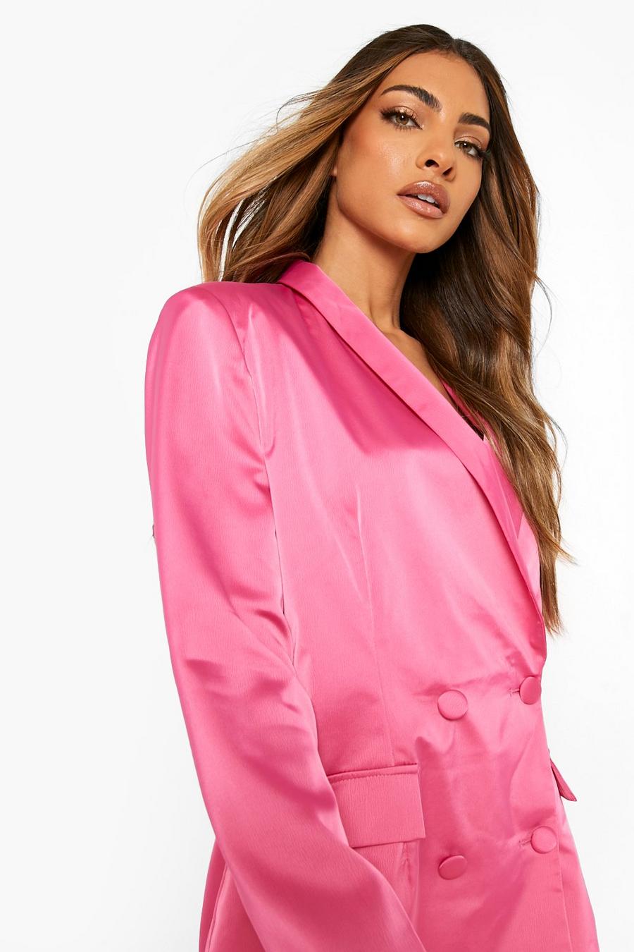 Pink Satin Double Breasted Blazer image number 1