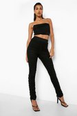 Black Mesh All Over Ruched Trousers