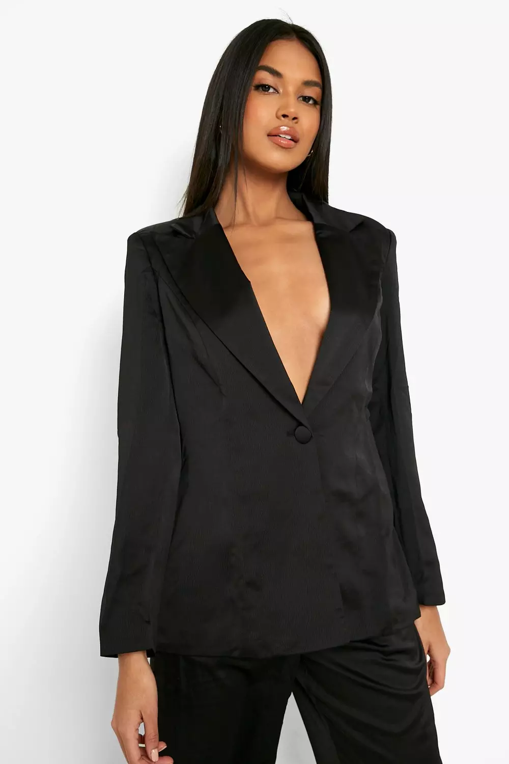 Long black fitted hot sale blazer womens