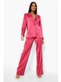Magenta pink Satin Wide Leg Tailored Trousers