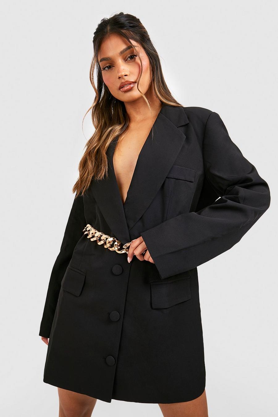 Black Chunky Chain Belted Blazer Dress image number 1