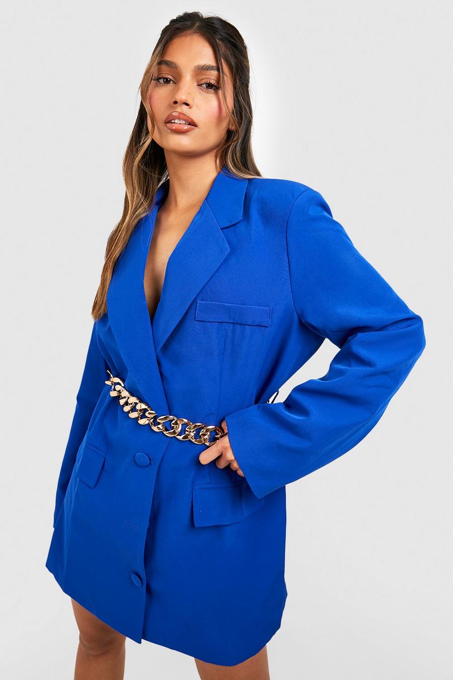 Royal blue Chunky Chain Belted Blazer Dress
