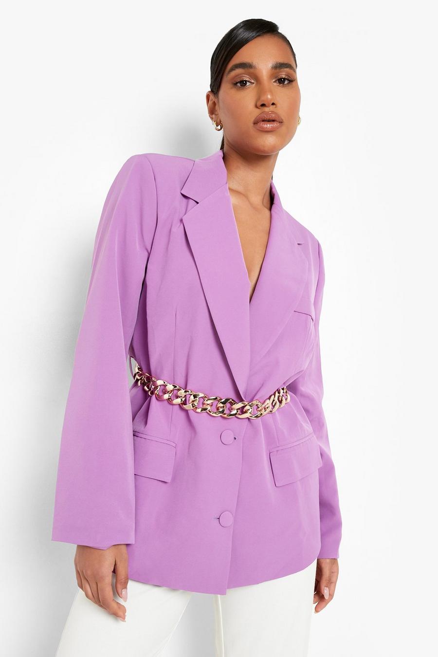 Purple Chunky Chain Belted Blazer image number 1