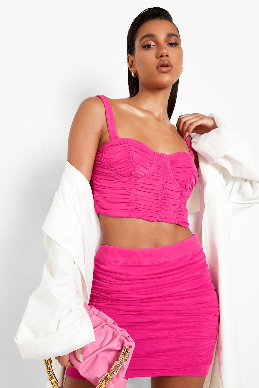 Magenta Ruched Mesh Cupped Bralette image number 1