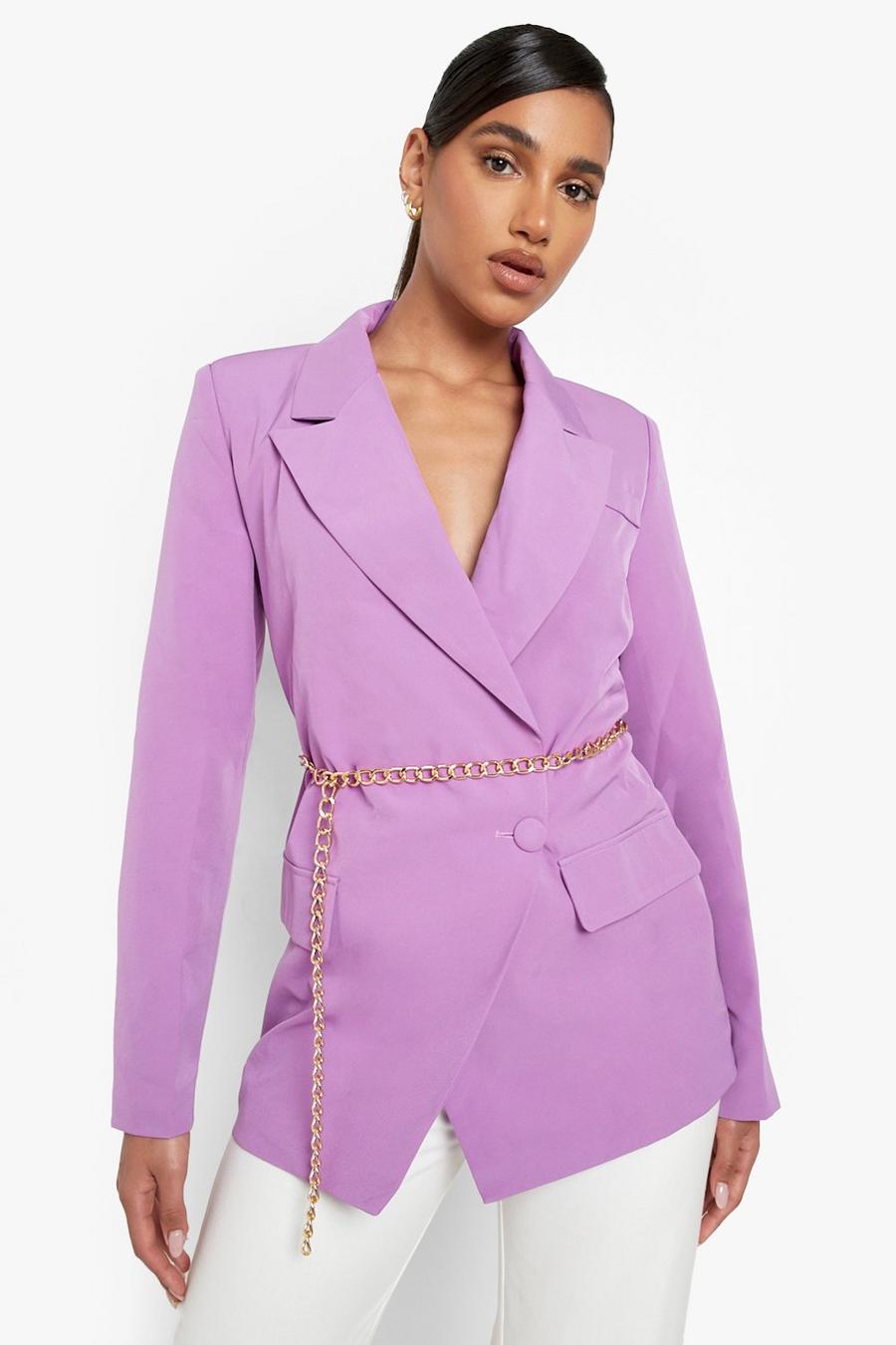 Purple Getailleerde Long Line Blazer Met Ketting Riem image number 1