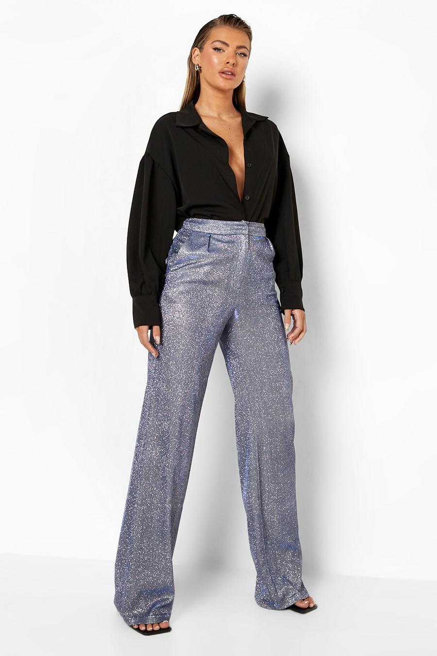 Blue Shimmer Wide Leg Tailored Trousers image number 1