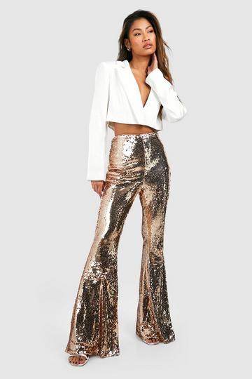 Gold Metallic High Waisted Sequin Flares