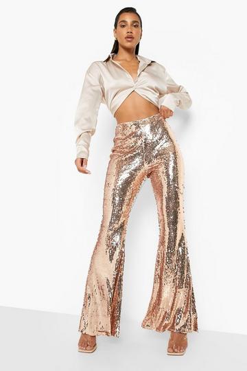 High Waisted Sequin Flares rose gold