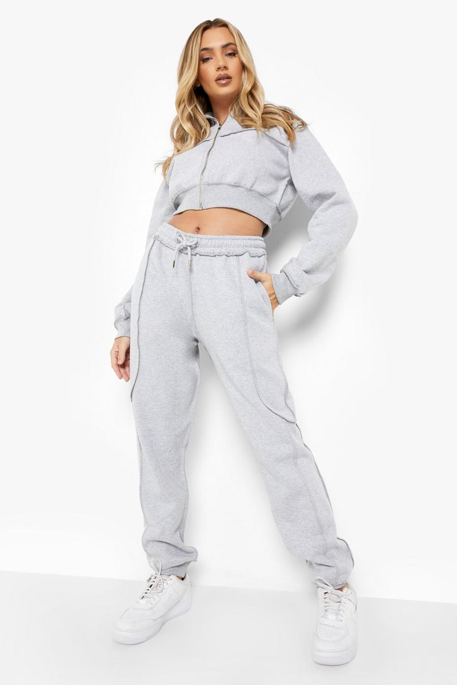 Grey marl Exposed Seam Funnel Neck Tracksuit image number 1