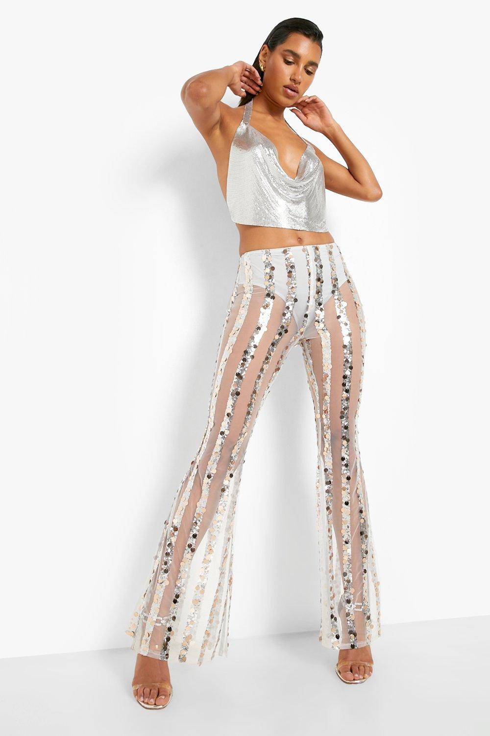 Silver Sequin Stripe Pants