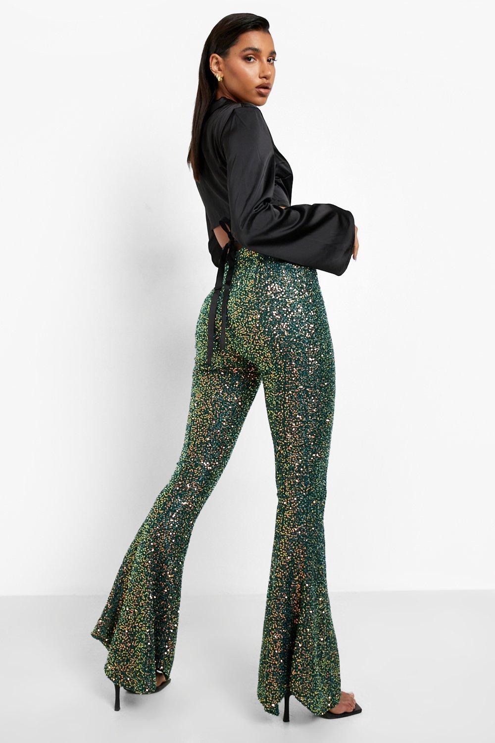 Sparkly Sequin Belted High Waist Ankle Tie Pants - Black – Luxedress
