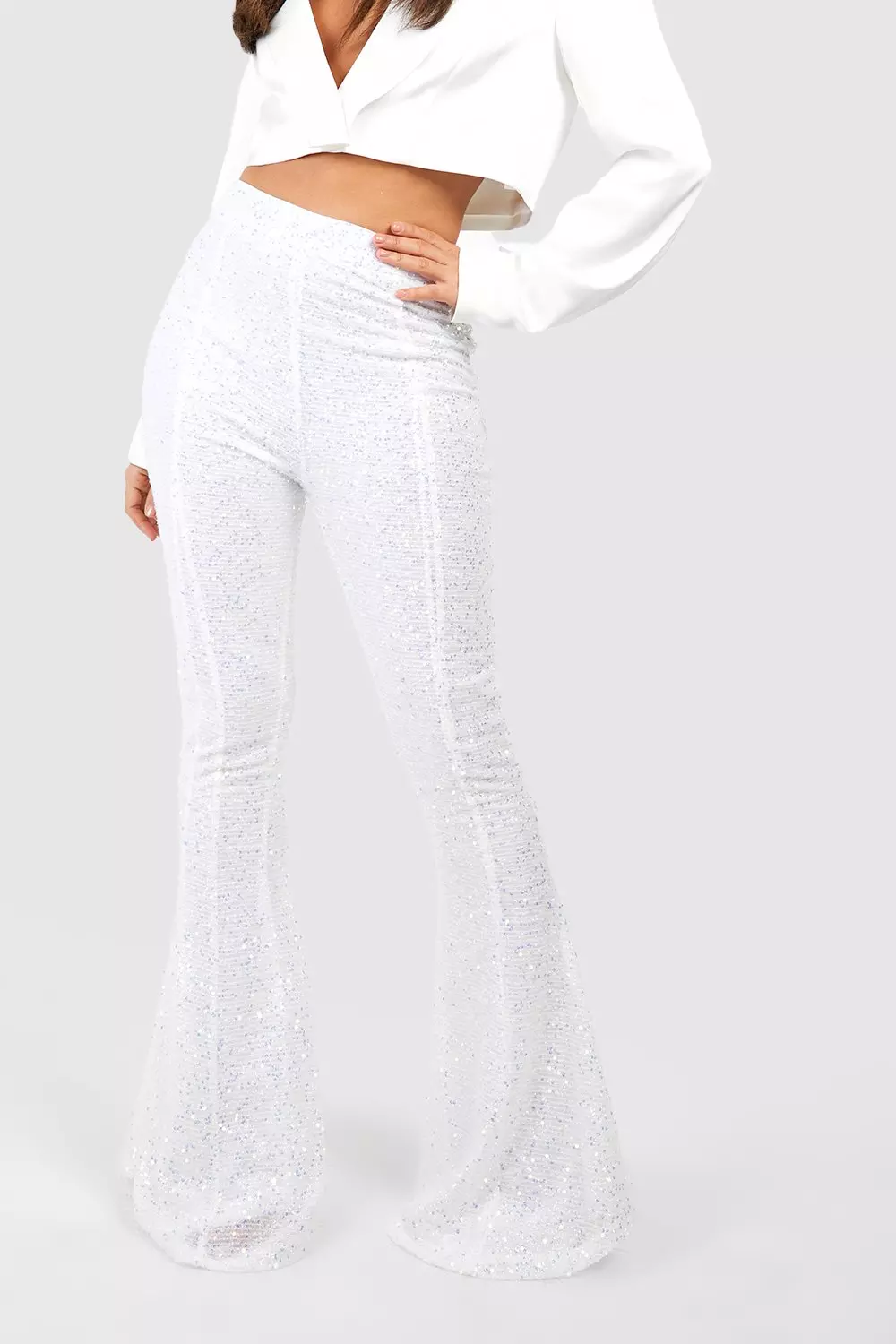 Sequin High Waisted Flared Trousers