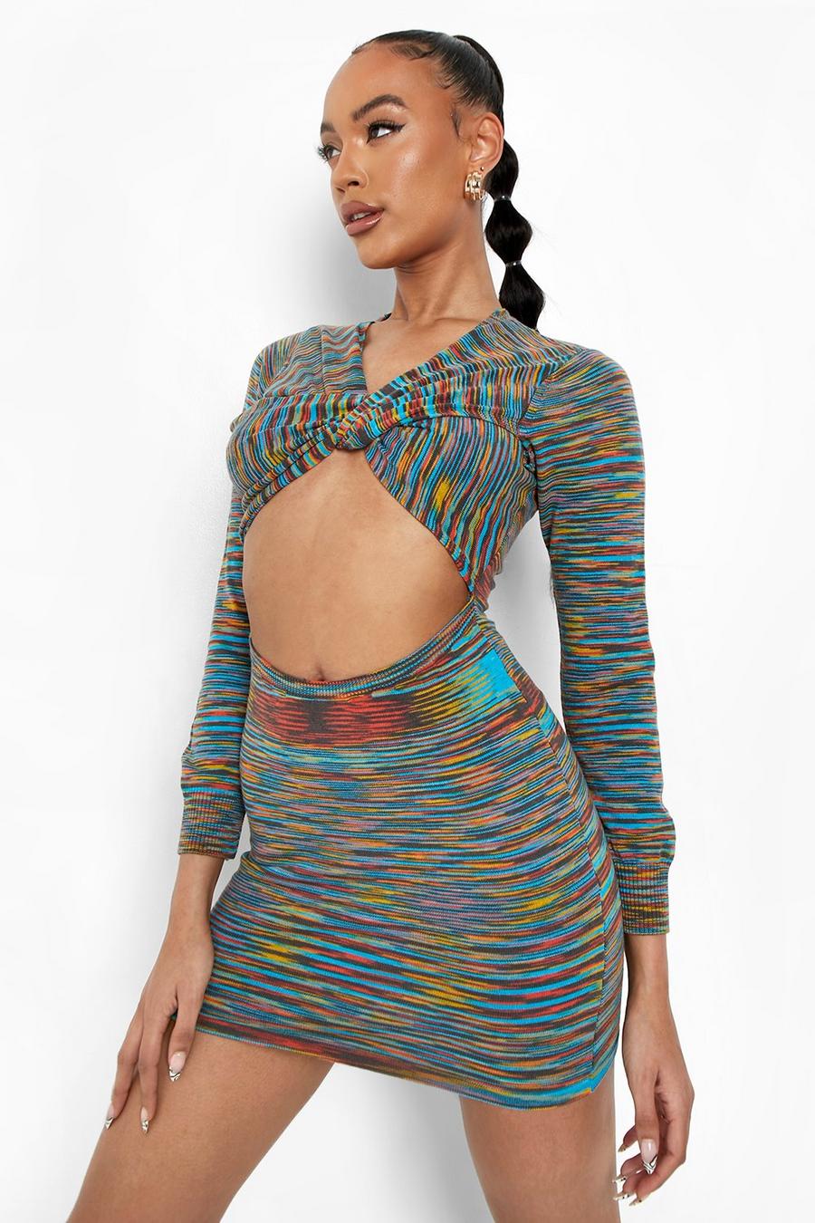 Multi Space Dye Wrap Knitted Dress image number 1