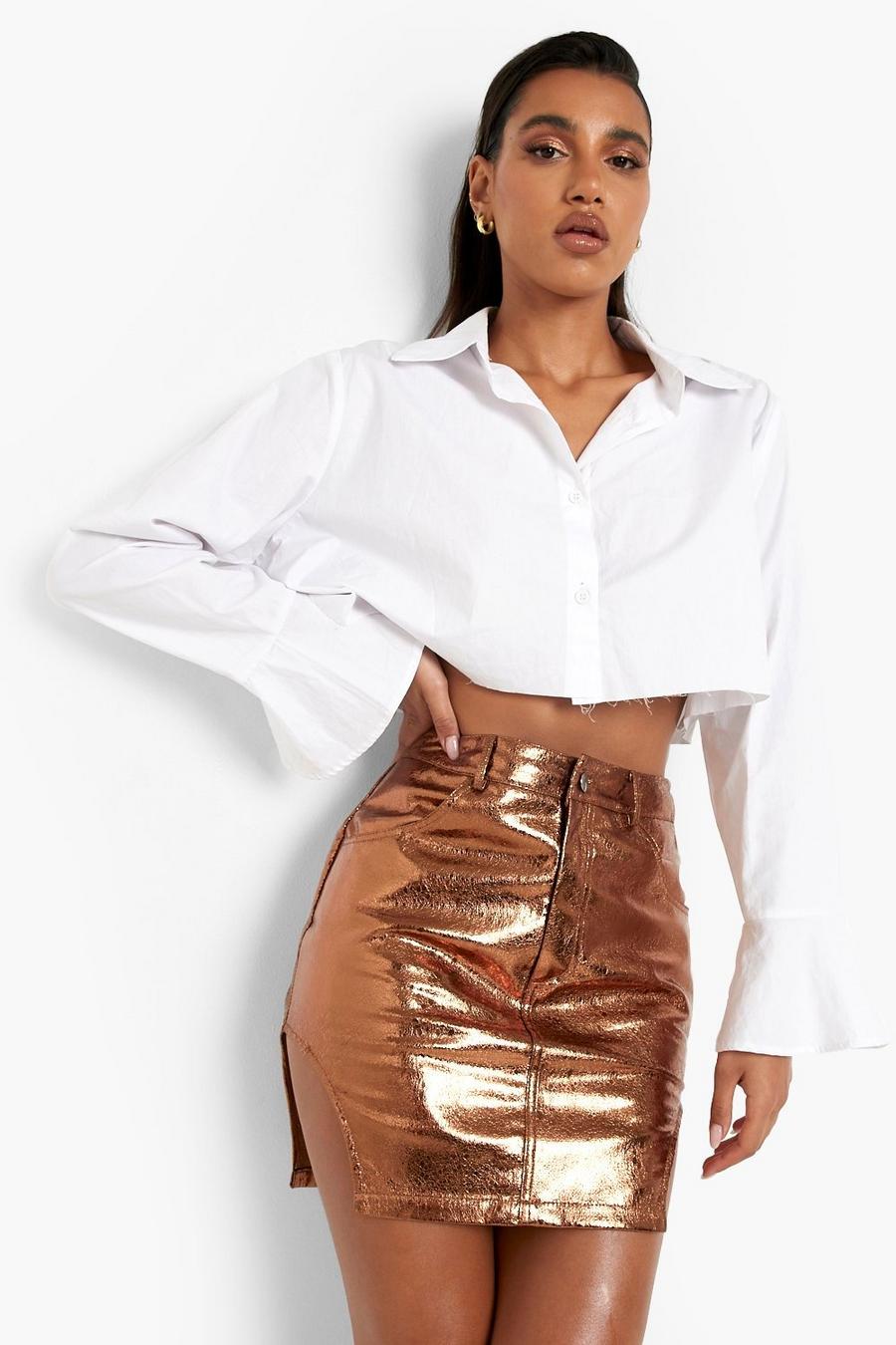 Cracked Metallic Curved Hem Mini Skirt