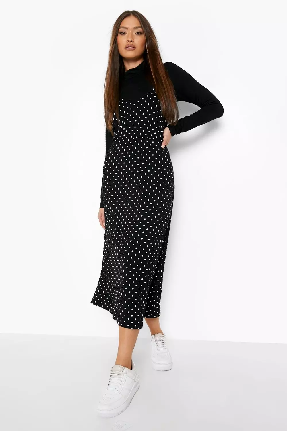 Black polka hotsell dot slip dress