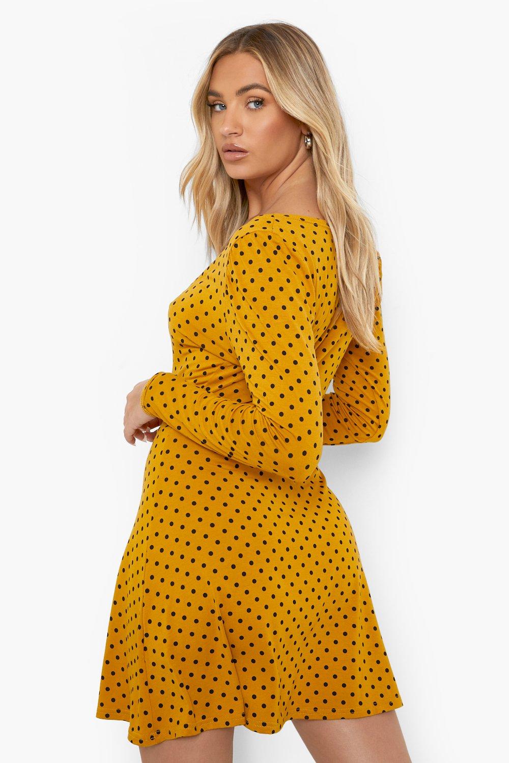 Boohoo yellow polka dot dress sales