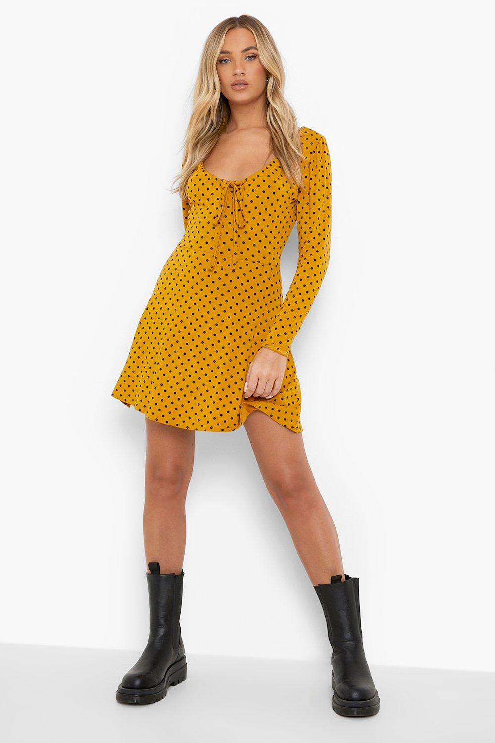 Boohoo yellow outlet polka dot dress