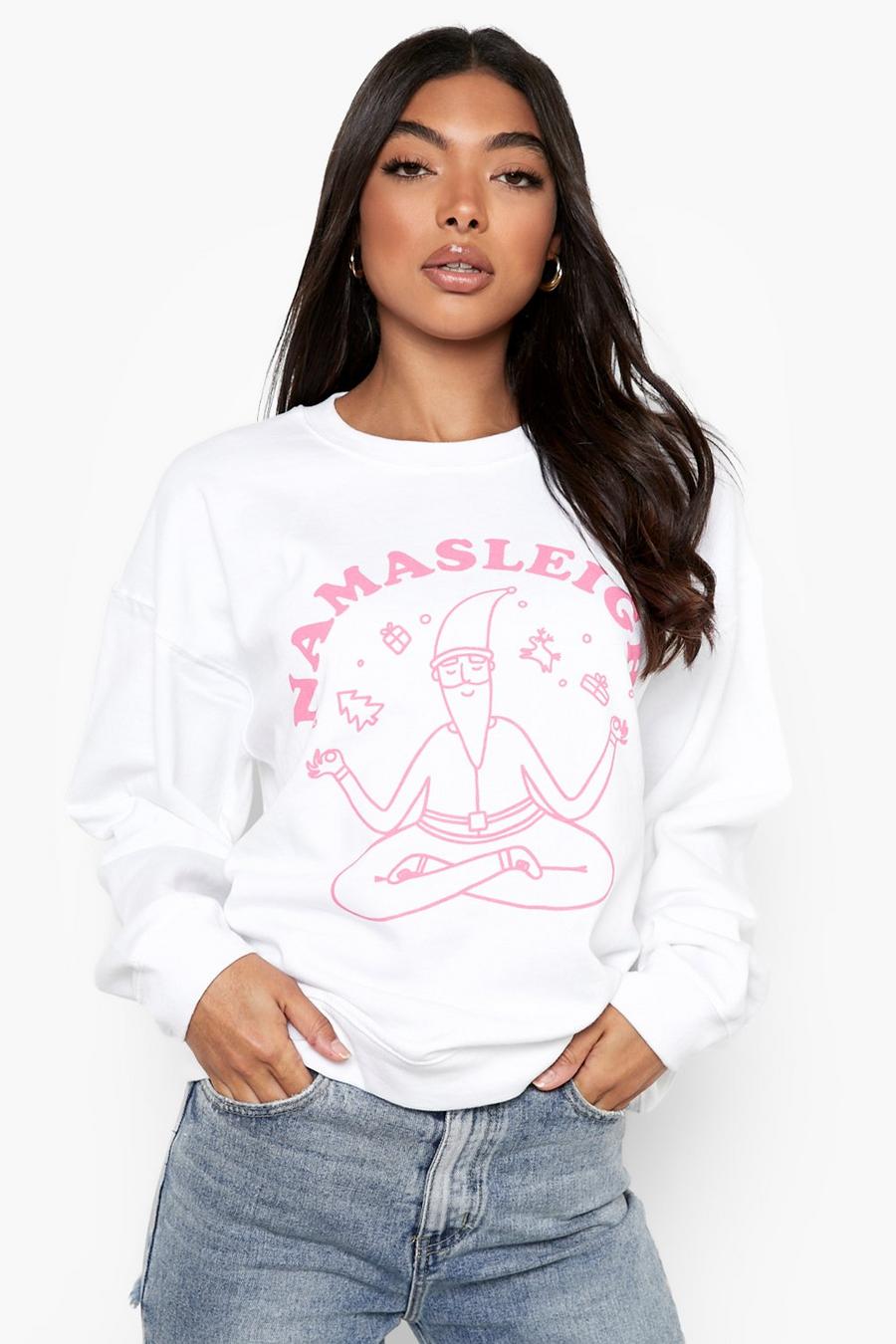 Tall Sweatshirt mit 'Namasleigh'-Slogan, White image number 1