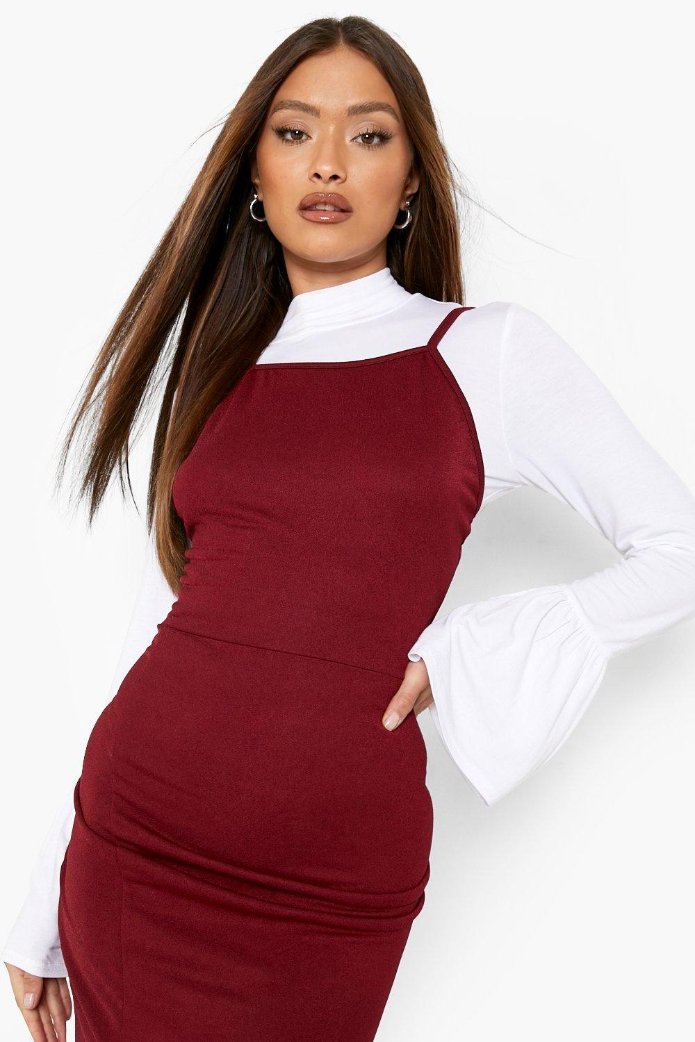 Flared Sleeve Turtleneck Top And Slip Dress