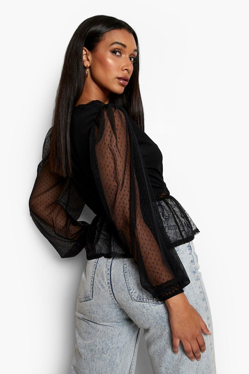 Mesh peplum sale top