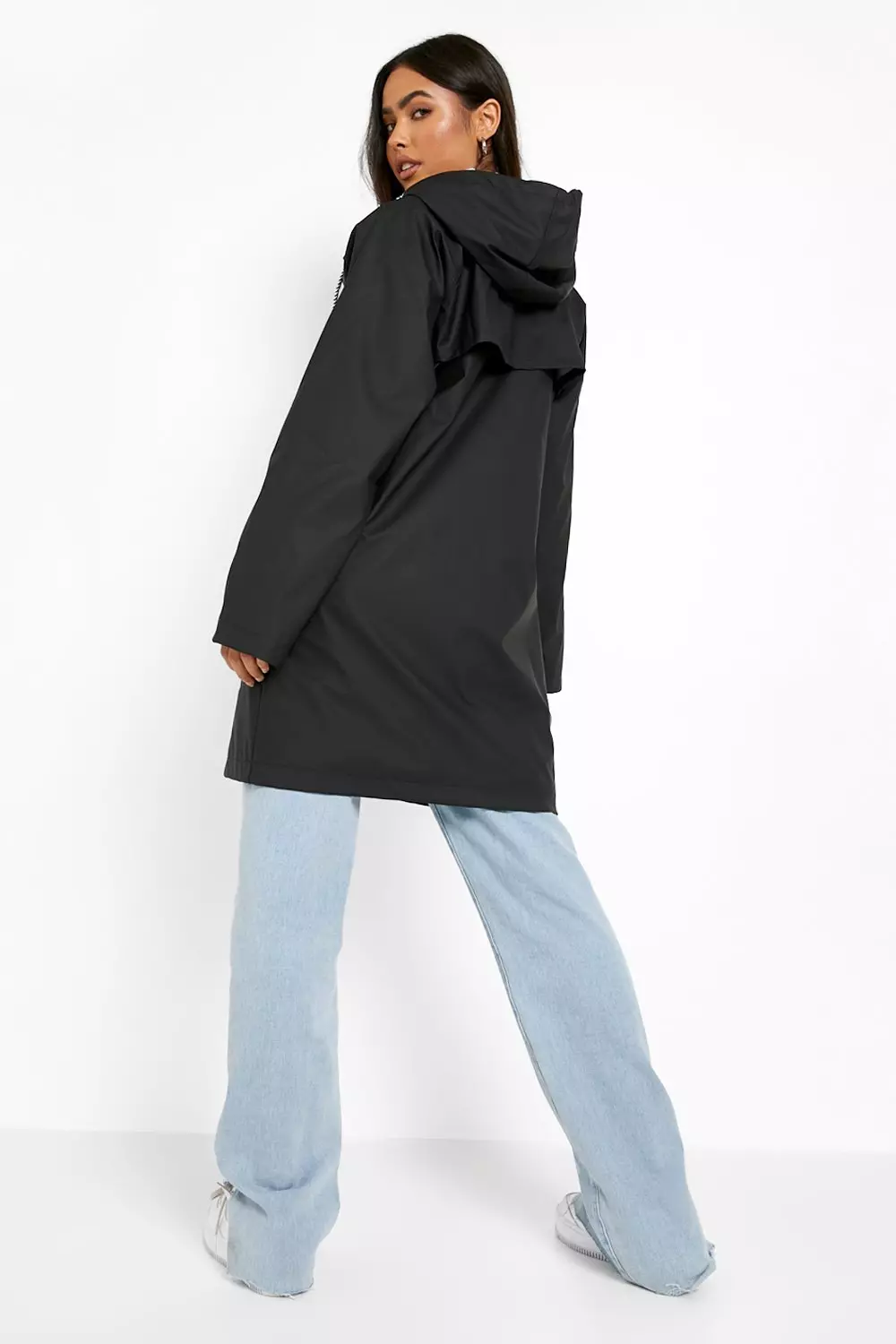 Boohoo rubberised best sale rain mac