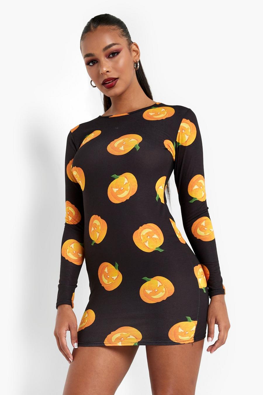 Black Pumpkin Print Mini Bodycon Dress image number 1