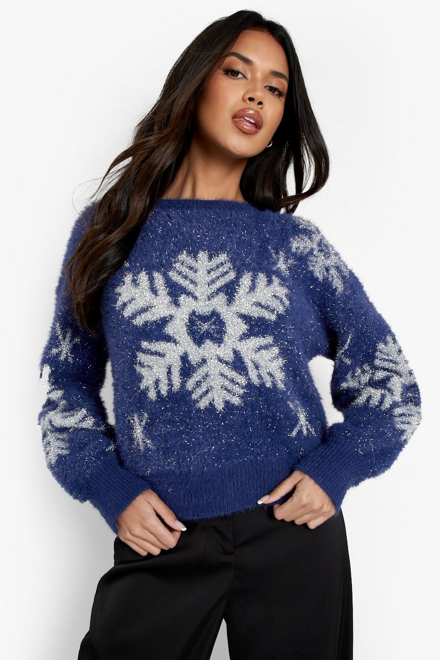 Navy Glitter Snowflake Christmas Sweater image number 1