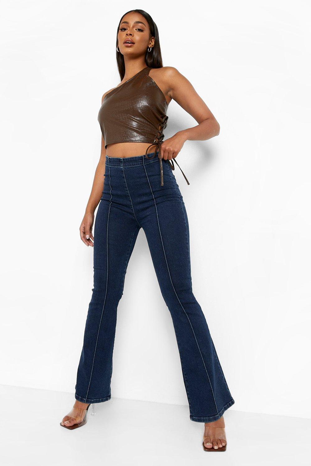 Elasticated Seam Front Flared Jeggings