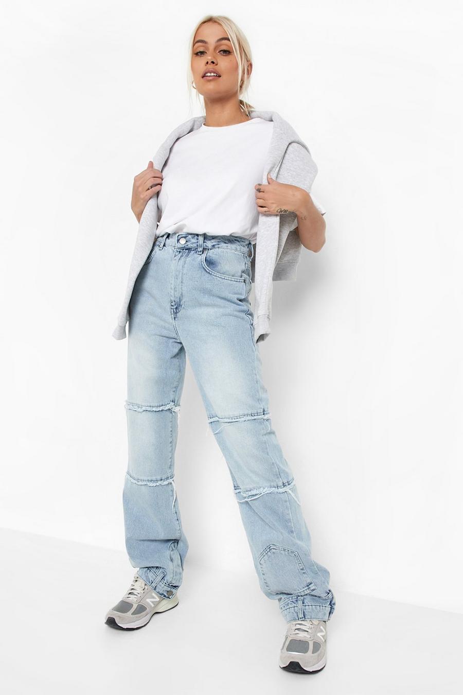 Bleach wash Boyfriend jeans med dekorativ midja image number 1