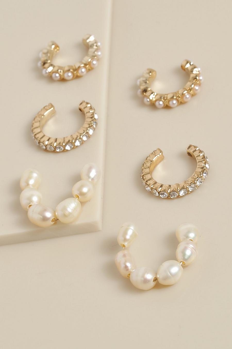 Multi Pearl And Diamante Ear Cuff Pack image number 1
