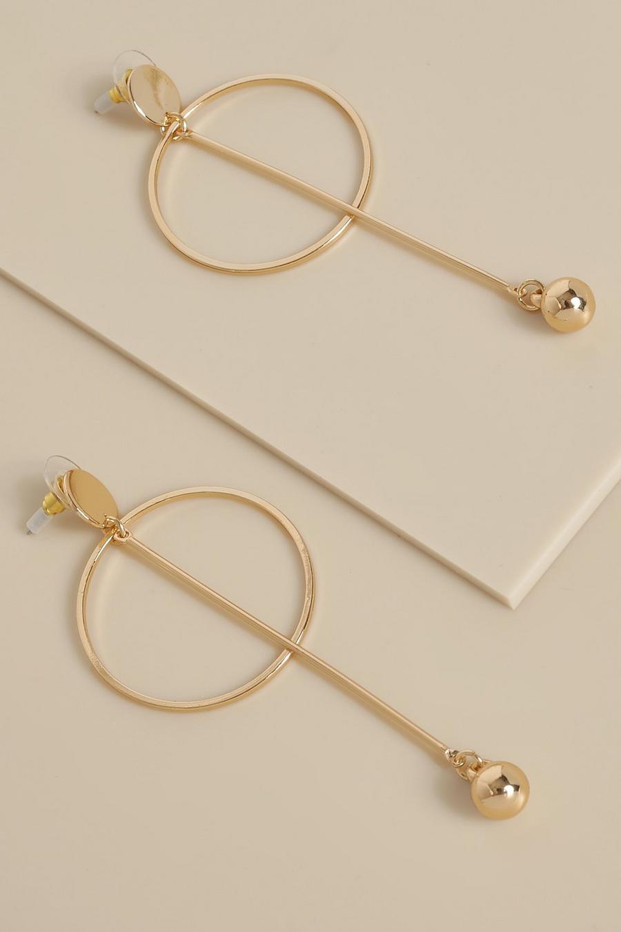 Gold Hängande örhängen med ringar och kulor image number 1