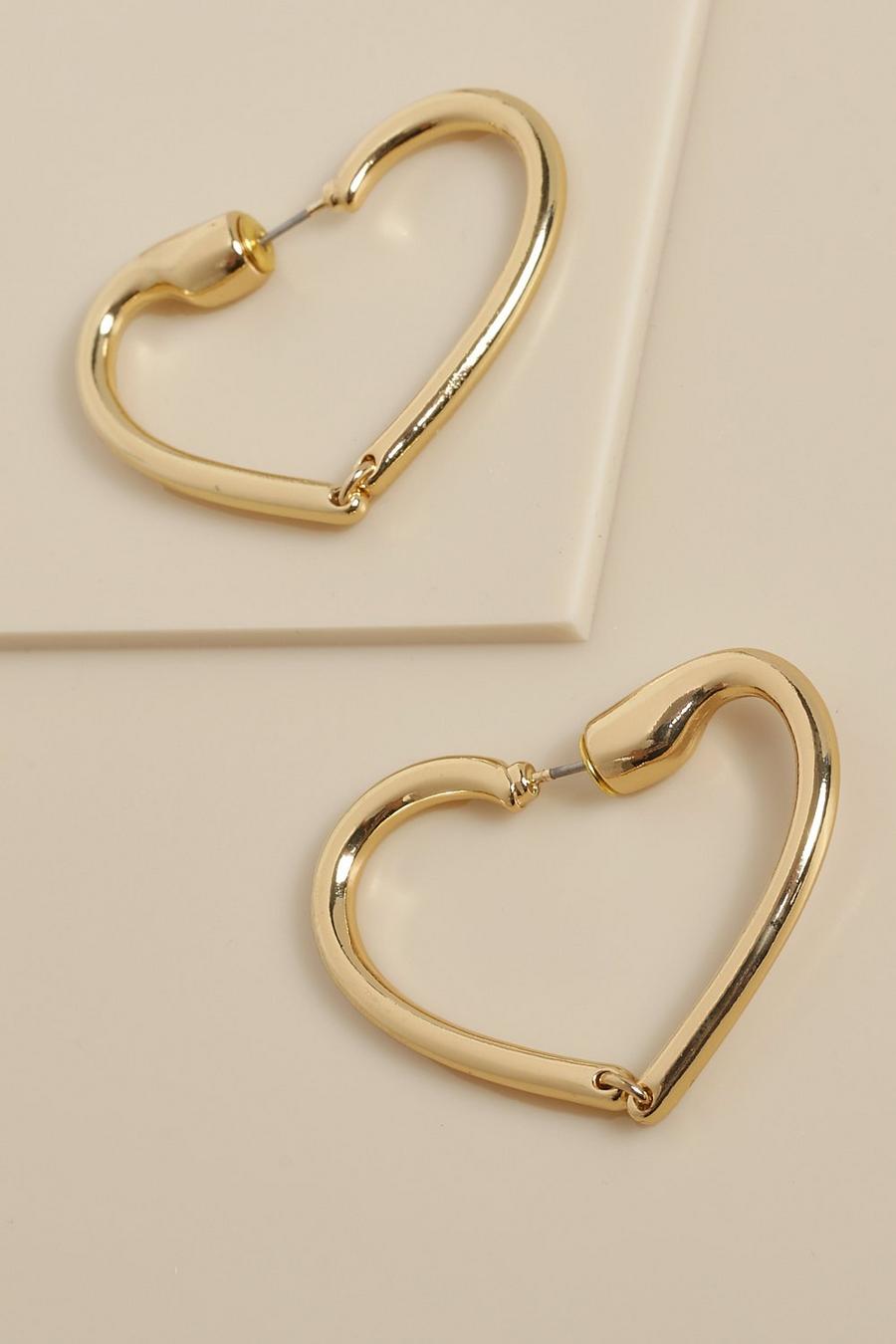 Gold Heart Shape Smooth Hoop Earrings image number 1