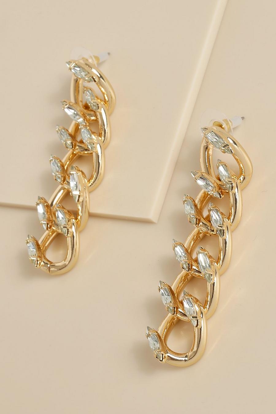 Gold Diamante Highlights Chain Earrings image number 1