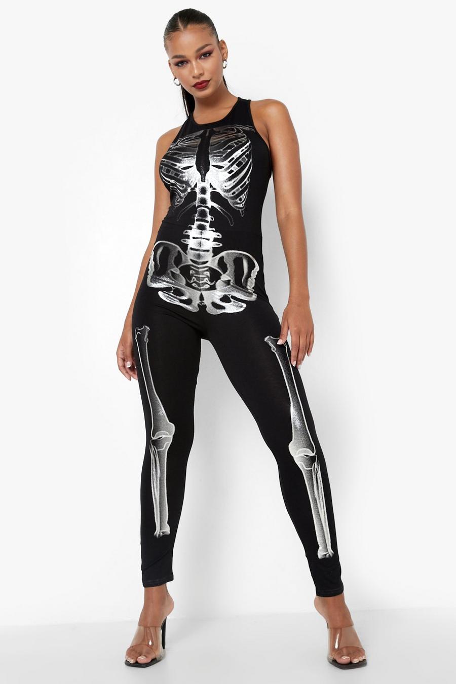 Black Metallic Halloween Skeleton Jumpsuit