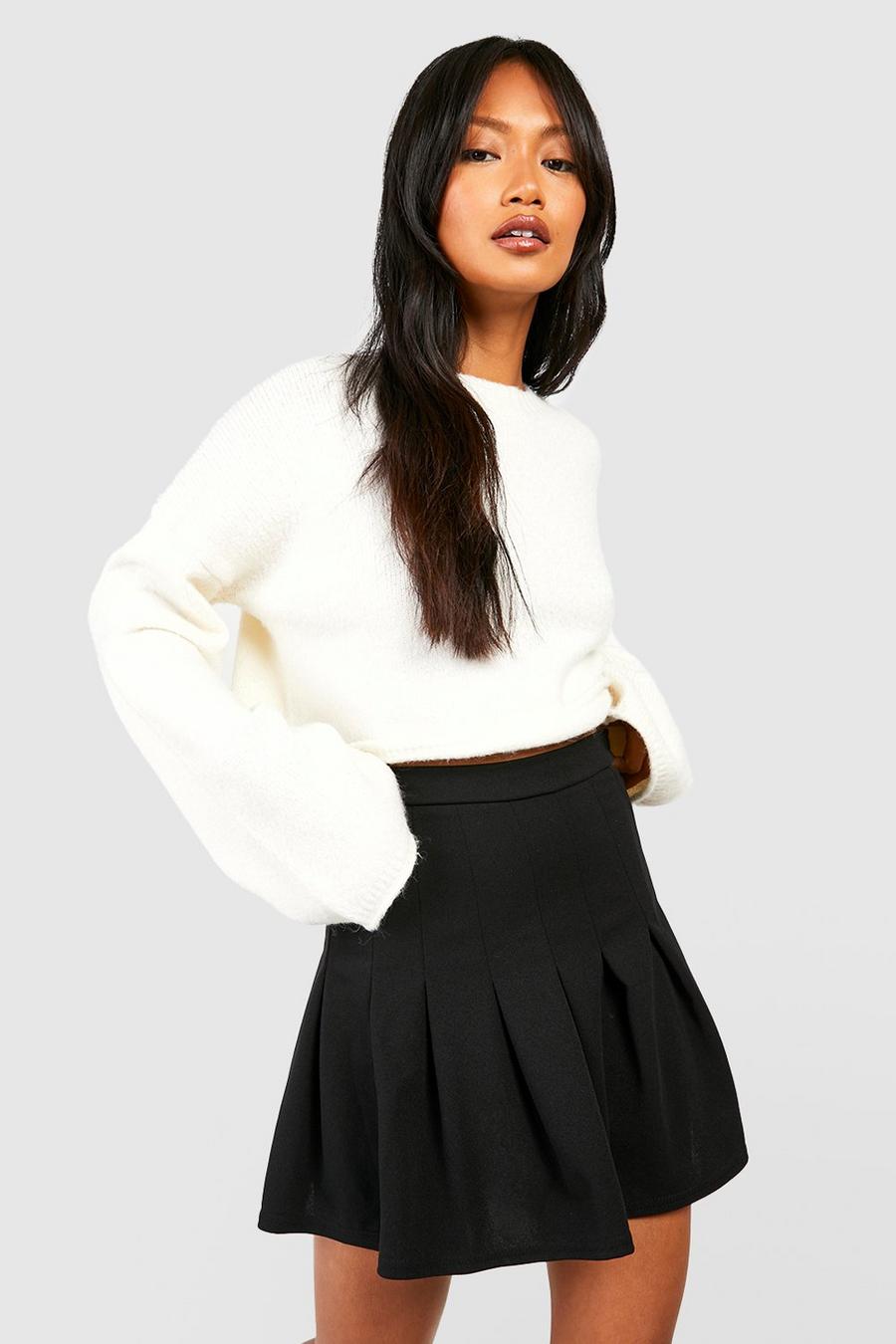 Black Jersey Knit Pleated Tennis Skirt image number 1