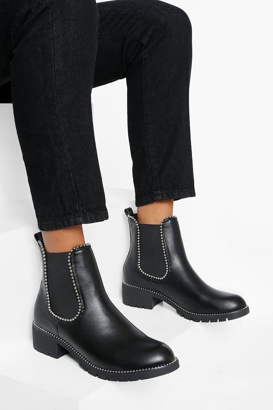 Black Studded Detail Chelsea Boots image number 1