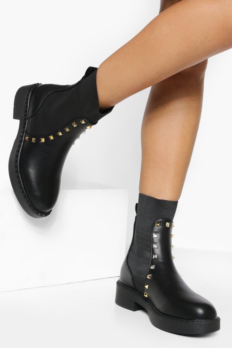 Black Studded Knit Chelsea Boots image number 1