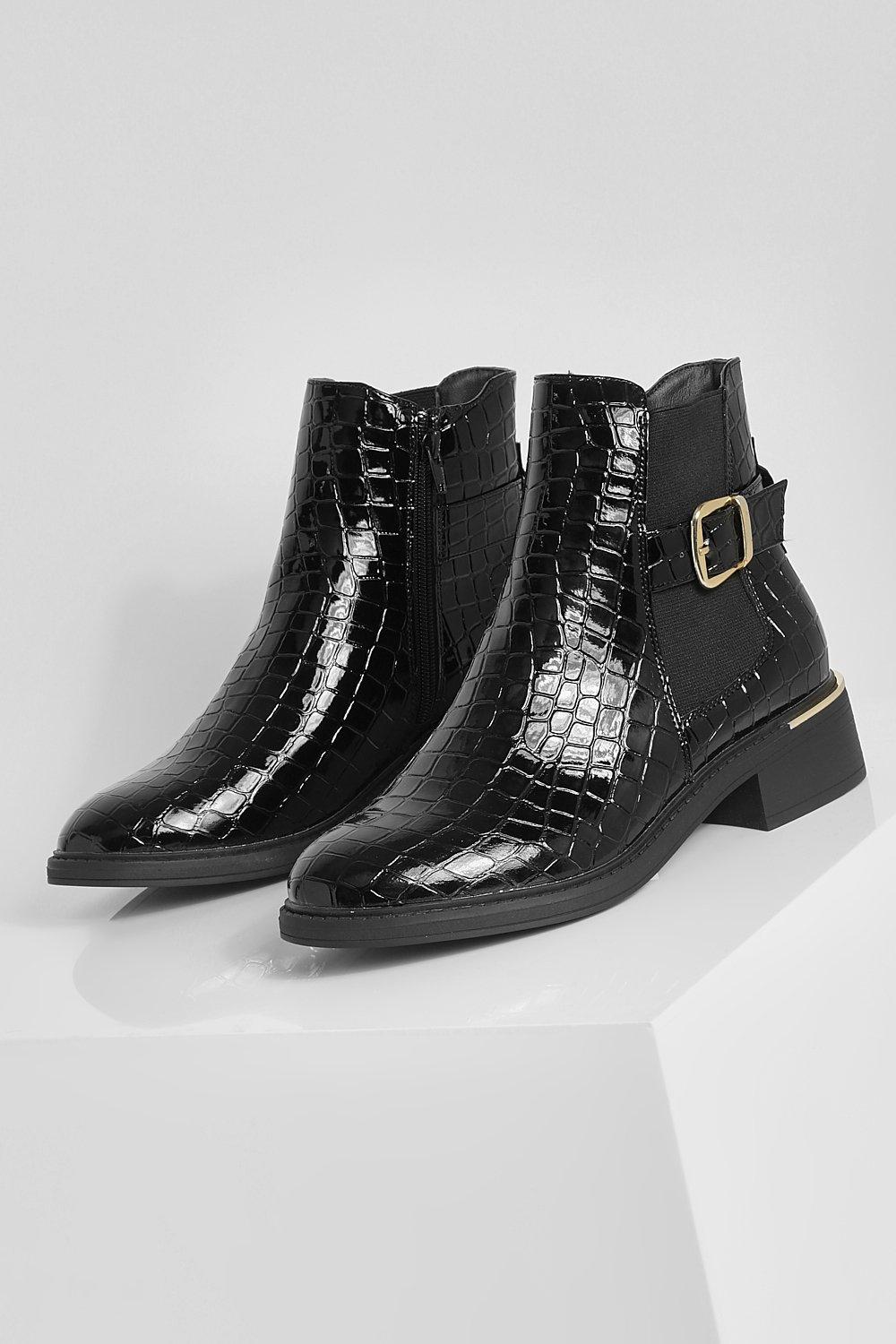 Crocodile patent sale ankle boots